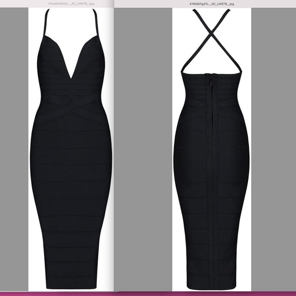 Deep V-Neck Back Cross Bandage Dress Black- Medium